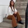 DEPECHE - BOA HW SUEDE PANT WIDE LEG | COGNAC