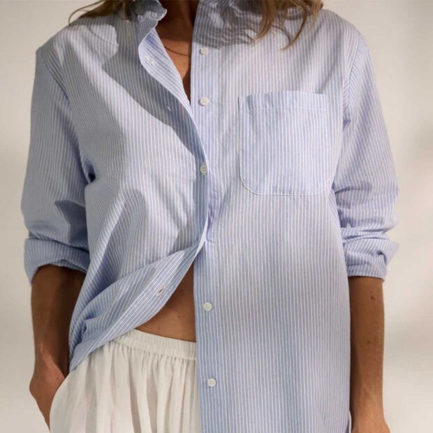 MOSHI MOSHI MIND - GAIA STRIPE SHIRT | WHITE/HEAVEN BLUE