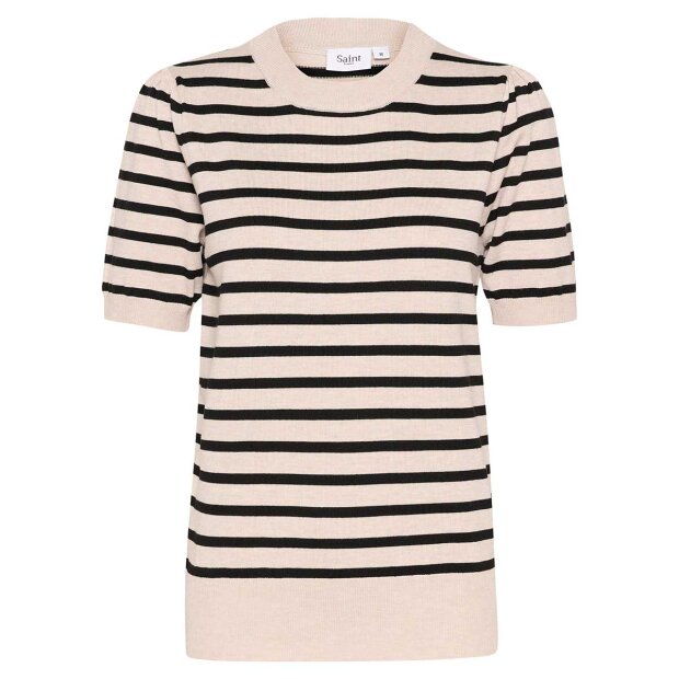 SAINT TROPEZ - MILA SS STRIPED PULLOVER | GRAY MORN MILA STRIPE