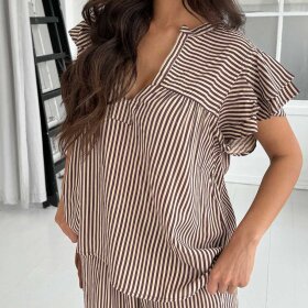 CONTINUE COPENHAGEN - CHRISTEL SMALL STRIPE TOP | BROWN SMALL STRIPE