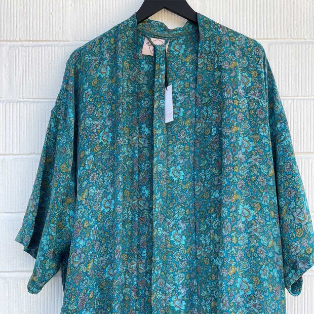 RELOVE AND ROSES - KIMONO I SILKE - LANG | TURKIS BLOMST