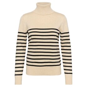 SAINT TROPEZ - MILA SZ STRIBET RULLEKRAVEBLUSE | BROWN RICE BLACK