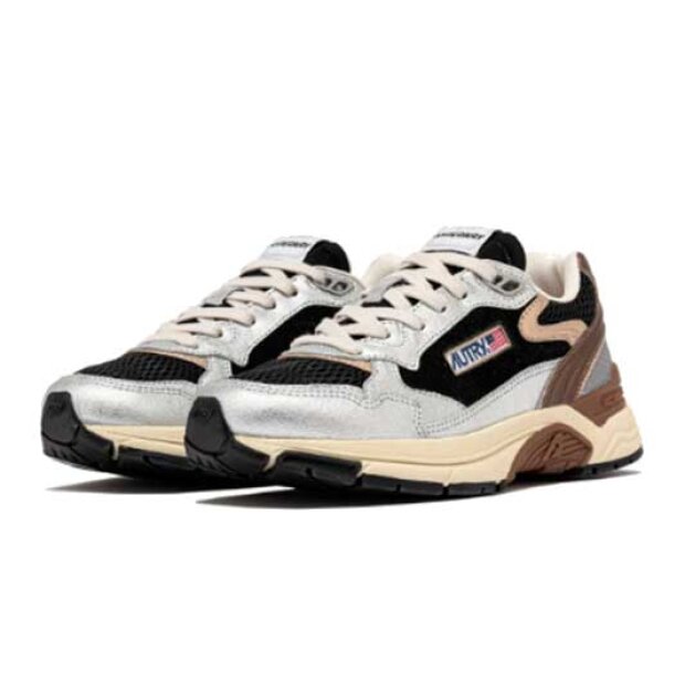 AUTRY - HYPERWAY LOW LAMINATED LEATHER & MESH | SILVER/BLACK