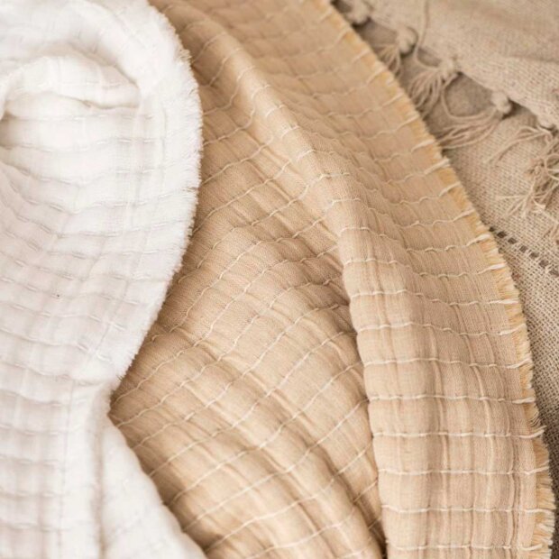 IB LAURSEN - SENGETÆPPE ENKELT RIBBET | NATUR/OFF WHITE