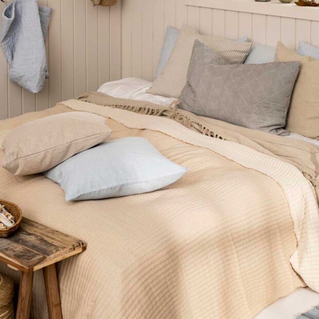 IB LAURSEN - SENGETÆPPE ENKELT RIBBET | NATUR/OFF WHITE