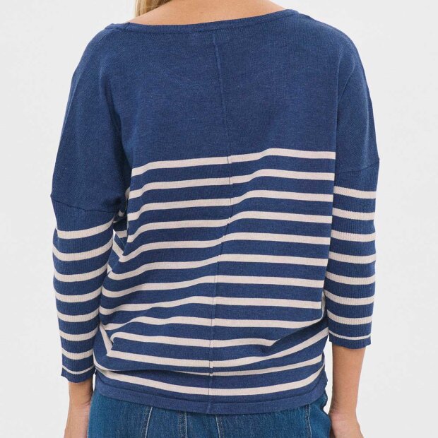 SAINT TROPEZ - MILA R-NECK STRIPE PULLOVER | PAGEANT GRAY MORN STRIPE