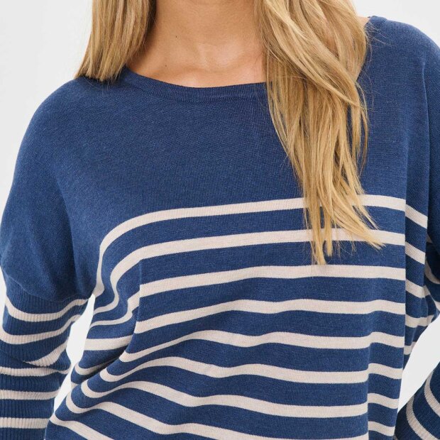 SAINT TROPEZ - MILA R-NECK STRIPE PULLOVER | PAGEANT GRAY MORN STRIPE