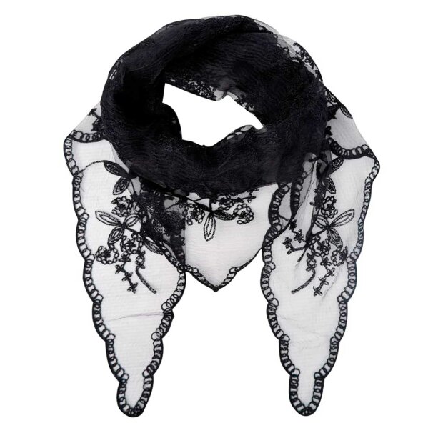 BLACK COLOUR - MIRIANA TRIANGLE LACE SCARF | BLACK