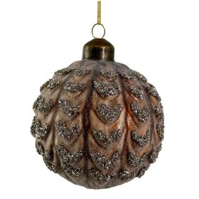 SHISHI - GLASKUGLE M/SØLVGLITTER 8CM | SUGARED BROWN