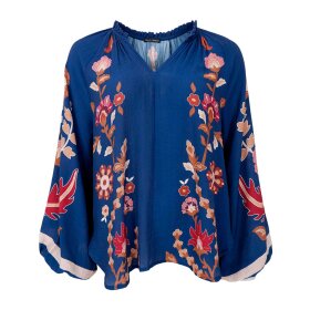BLACK COLOUR - MARIGOLD BLOUSE | DK. BLUE FLOWER