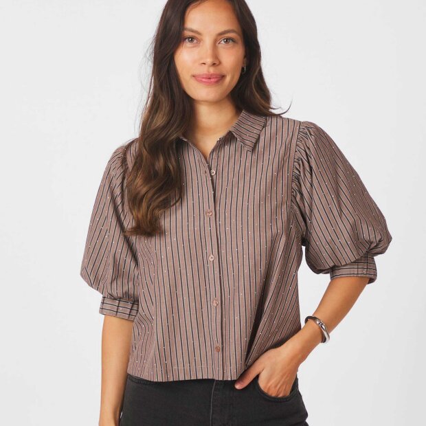 NEO NOIR - ETTA SOFT STRIPE STONE SHIRT | BROWN