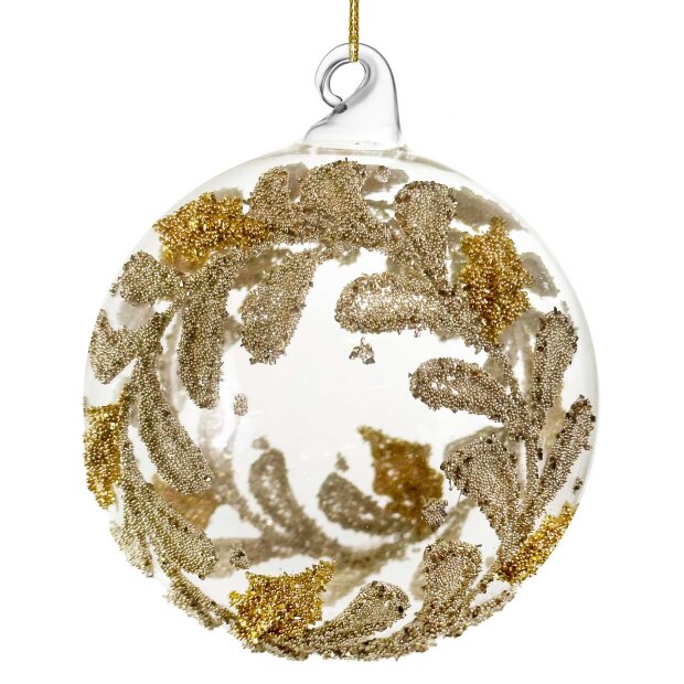SHISHI - GLASKUGLE KLAR 8 CM | GOLD SILVER WREATH