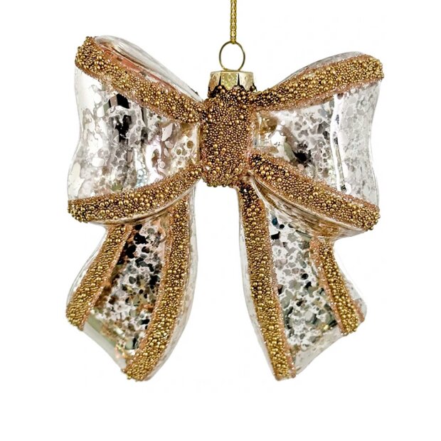 SHISHI - GLAS SLØJFE GOLD BEADED 10CM | ANTIQUE SILVER