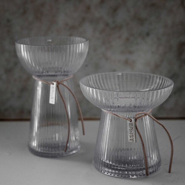 ERNST - LØGVASE RIFLET I GLAS 9X15 CM