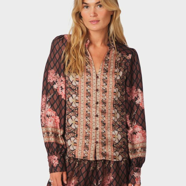 NEO NOIR - MASSIMA BOTANICAL BORDER BLUSE | BLACK