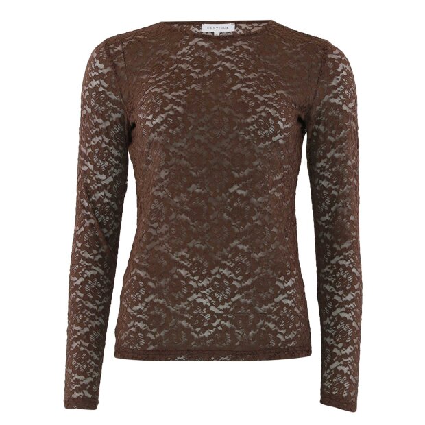 CONTINUE COPENHAGEN - ALBERTE LACE R-NECK BLOUSE | BROWN