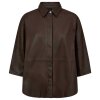 DEPECHE - TENNA 3/4 SLEEVE LOOSE FIT SHIRT | BROWN