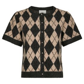 NEO NOIR - ALLESTAR CHECK KNIT CARDIGAN | BEIGE