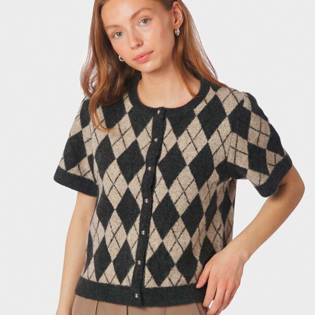 NEO NOIR - ALLESTAR CHECK KNIT CARDIGAN | BEIGE