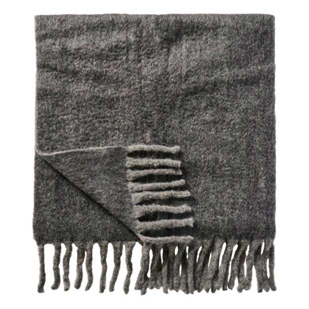 IB LAURSEN - PLAID M/FRYNSER | ANTRACIT M/LYSEGRÅ