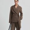 SECOND FEMALE - DAKOTA WRAP BLAZER | MID BROWN MELANGE SECOND FEMALE - DAKOTA WRAP BLAZER | MID BROWN MELANGE