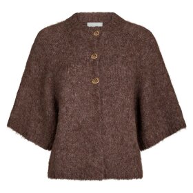 NEO NOIR - BENUTA FLUFFY KNIT CARDIGAN | LIGHT BROWN