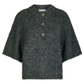 NEO NOIR - BENUTA FLUFFY KNIT CARDIGAN | ANTRACITE MELANGE