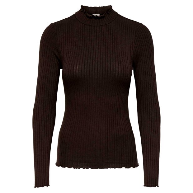 JDY - FRANSISKA L/S HI-NECK TOP | BLACK COFFEE