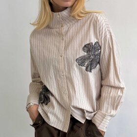 CONTINUE COPENHAGEN - JESSIE EMBROIDERY SHIRT | SAND STRIPE