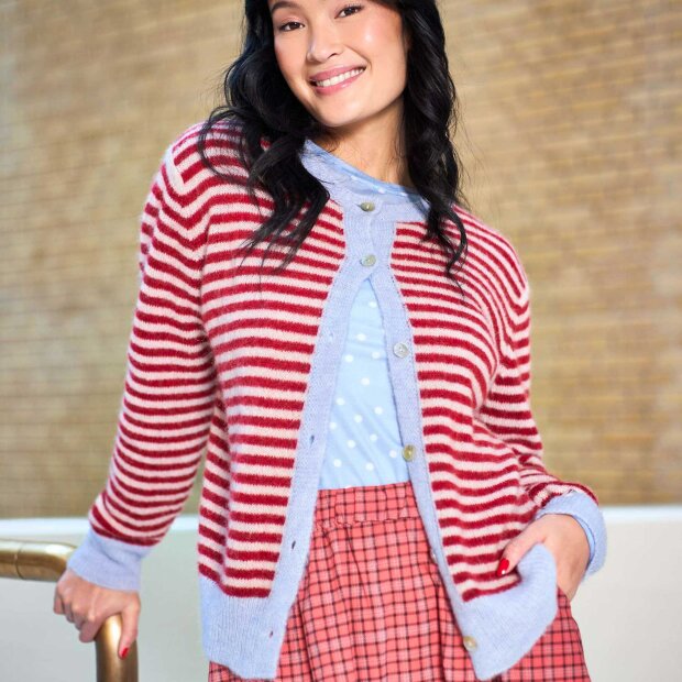 BLACK COLOUR - DELL STRIPED KNIT CARDIGAN | RED