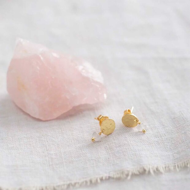 A BEAUTIFUL STORY - MINI COIN ROSE QUARTZ EARRINGS