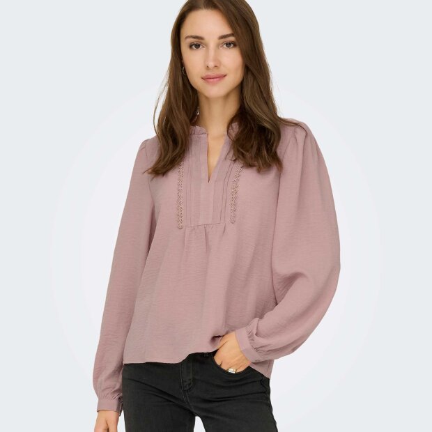 JDY - RACHEL LIFE L/S PINTUCK TOP | ADOBE ROSE