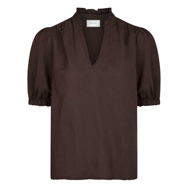 NEO NOIR - ODESA LINEN BLUSE | DARK BROWN