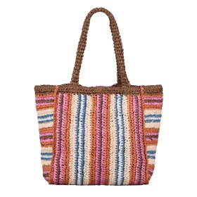 BECK SØNDERGAARD - STRIPE STRAW TOTA BAG | MOCHA BROWN