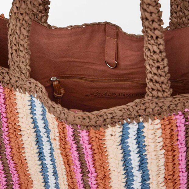 BECK SØNDERGAARD - STRIPE STRAW TOTA BAG | MOCHA BROWN