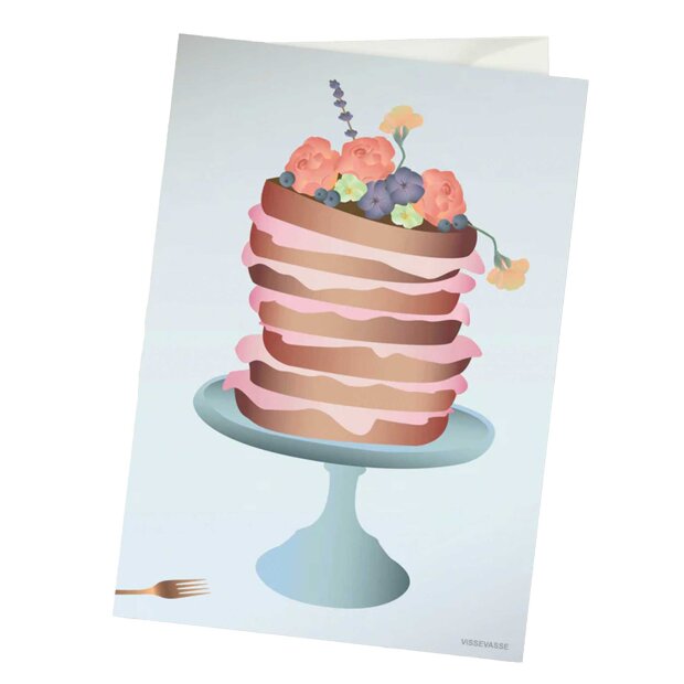VISSEVASSE - ANLEDNINGSKORT A6 | CAKE W/FLOWERS