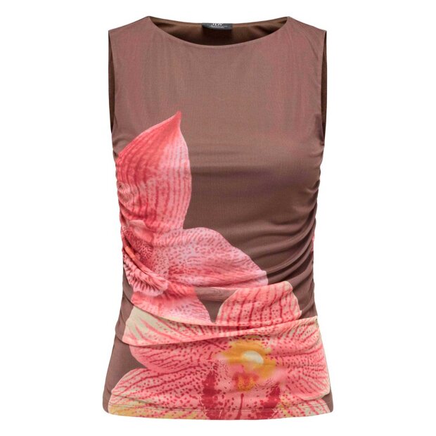 JDY - LEA S/L MESH ROUCHING TOP | BRACKEN HIBISCUS FLOWER