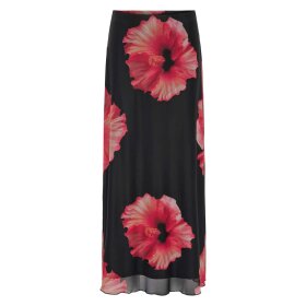 JDY - LEA MESH MAXI SKIRT | BLACK HIBISCUS FLOWER
