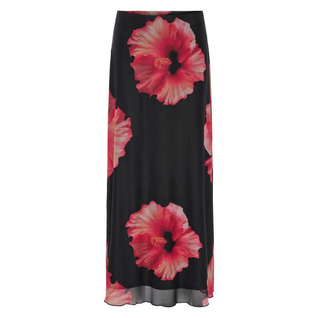 JDY - LEA MESH MAXI SKIRT | BLACK HIBISCUS FLOWER