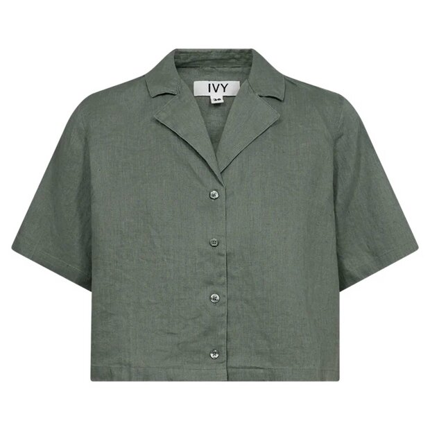 IVY COPENHAGEN - KARMEY SS LINEN SHIRT | DUSTY STEEL GREEN