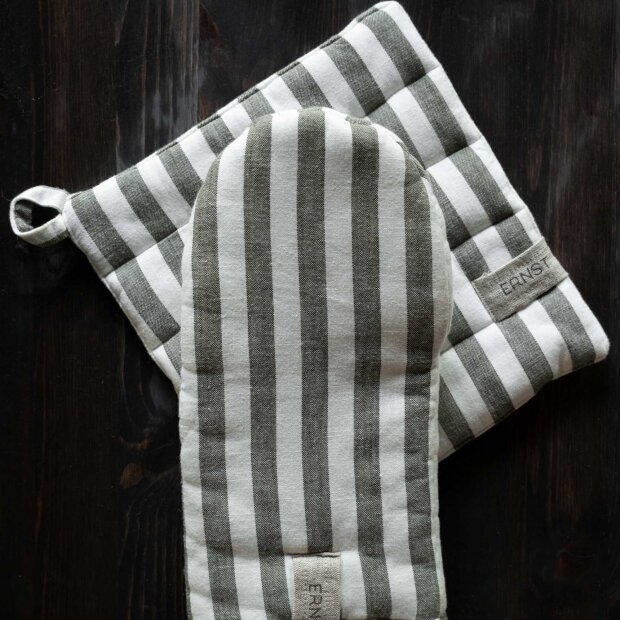 ERNST - GRILLHANDSKE BRED STRIBE | SALVIA/HVID