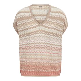 MOS MOSH - SHANI ZIG-ZAG V-NECK KNIT TOP | ECRU