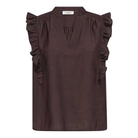 CO COUTURE - HERA FRILL SS V-TOP | DARK BROWN