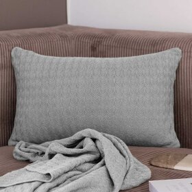 BY LOHN - KNITTED CUSHION - WAVE | MED GREY MELANGE