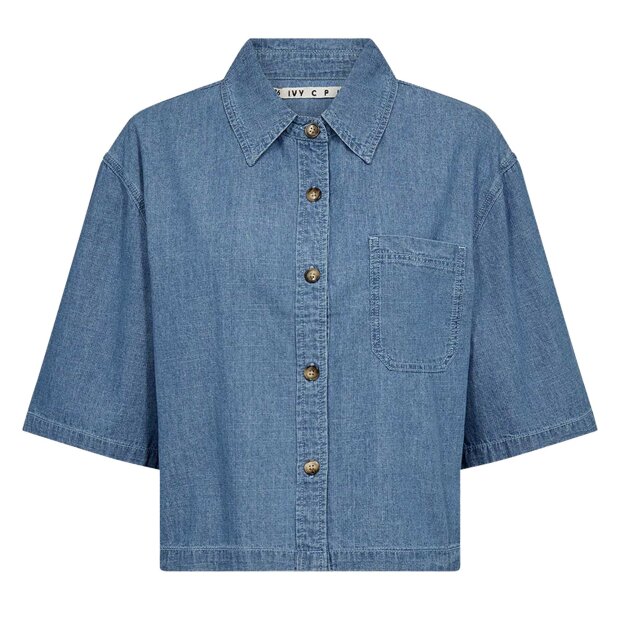 IVY COPENHAGEN - UTA OVERSIZE SS CHAMBRAY SHIRT | DENIM BLUE