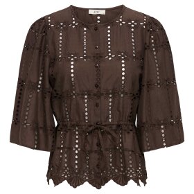 JDY - JOJO 3/4 ANGLAISE SHIRT | CHOCOLATE BROWN