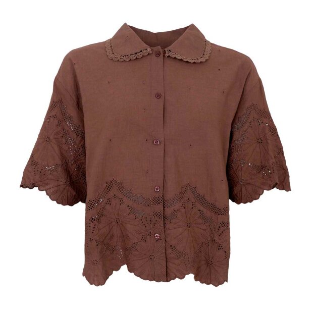 BLACK COLOUR - AGNETA LACE BLOUSE | ESPRESSO