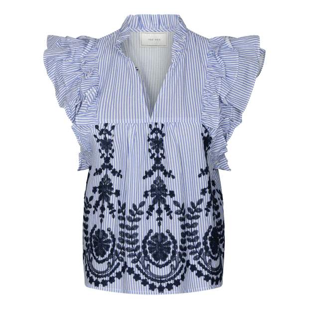 NEO NOIR - JAYLA STRIPE EMBROIDERY TOP | BLUE