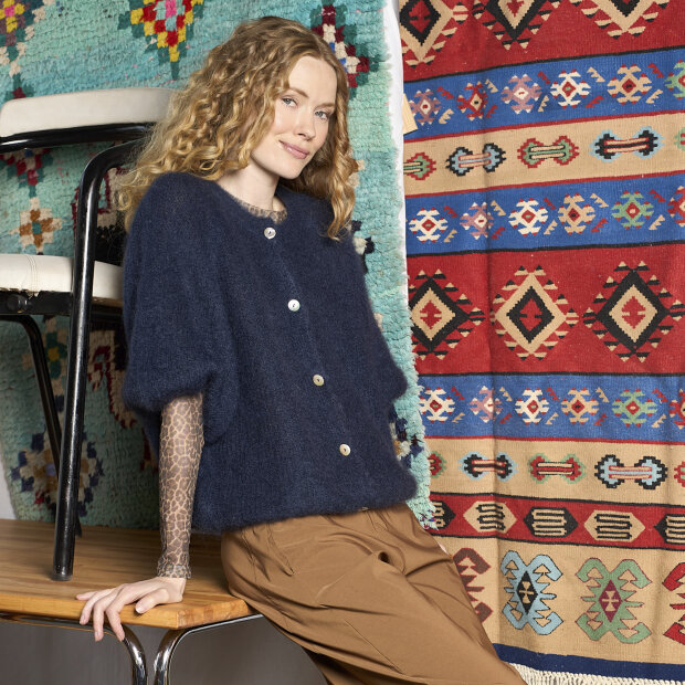 BLACK COLOUR - BJOERK PATENT KNIT CARDIGAN  | NAVY