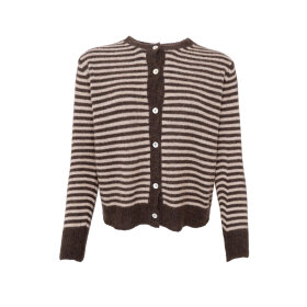BLACK COLOUR - DELL STRIPED KNIT CARDIGAN | COFFEE